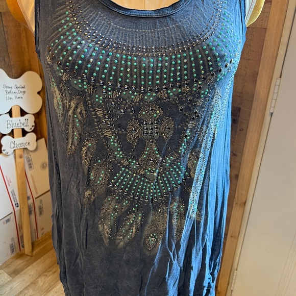 LADIES WOMEN BY VOCAL XL TO 2X BLUE BEADED BEDAZZLED TOP SHIRT BLOUSE - Picture 3 of 7